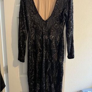 Dress the Population Elegant Black Sequin Backless Gown